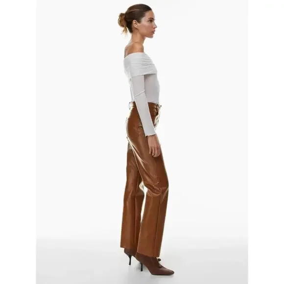 ARITZIA WILFRED The Melina™ Pant High-waisted Vegan Leather Camel Brown Size 6 - Picture 9 of 9